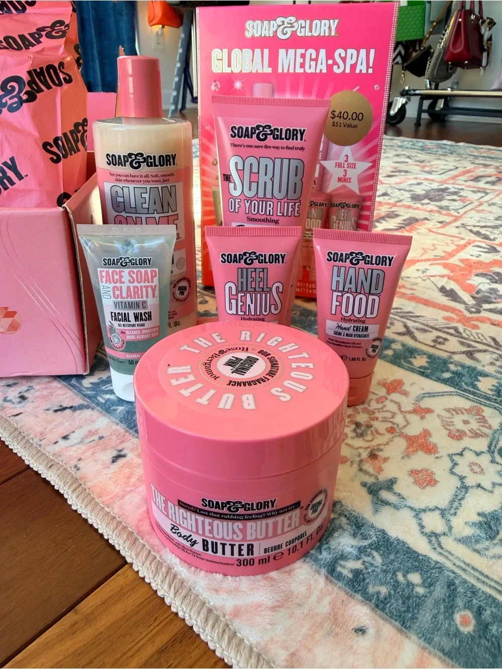 Soap & Glory Global Mega-Spa Gift Set | New | 6-Piece Bath & Body Collection